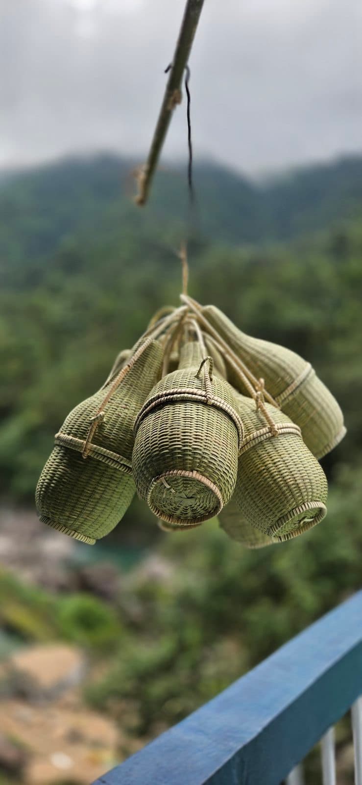 Set of graduated lidded bamboo storage containers