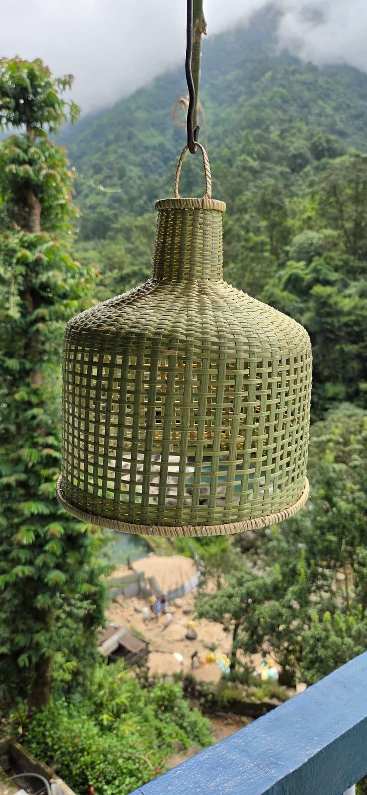 Handwoven bamboo pendant lampshade from Northeast India